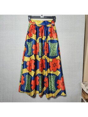 African Print Vintage Afibi Womens Small Maxi Skirt Colorful Floral